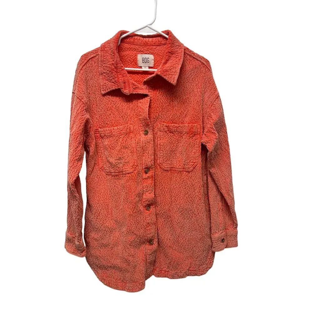 BDG Urban Outfitters Serena Corduroy Faded Shirt Jacket neon coral size small